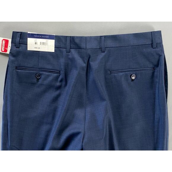 Tommy Hilfiger 'Tyler' Flat Front Wool Dress Pants, Slacks. Blue Sharkskin 36X32 - Picture 9 of 9